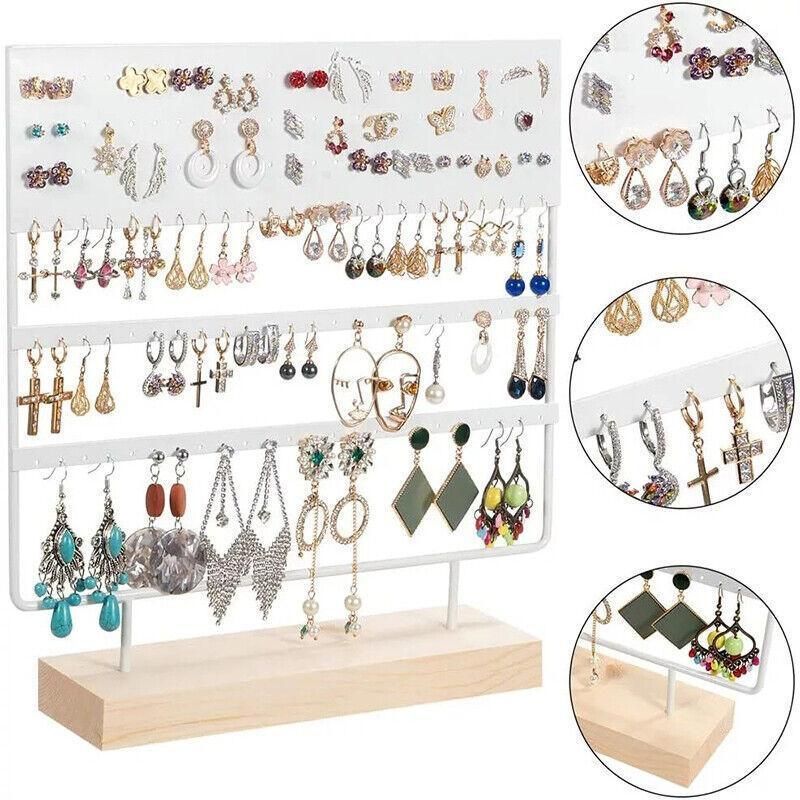 Earring Stand Display Rack 3-Tier Ear Stud Holder Jewelry Organizer 144 Holes - Black