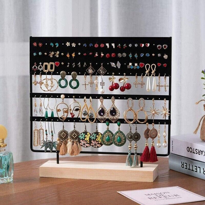 Earring Stand Display Rack 3-Tier Ear Stud Holder Jewelry Organizer 144 Holes - Black