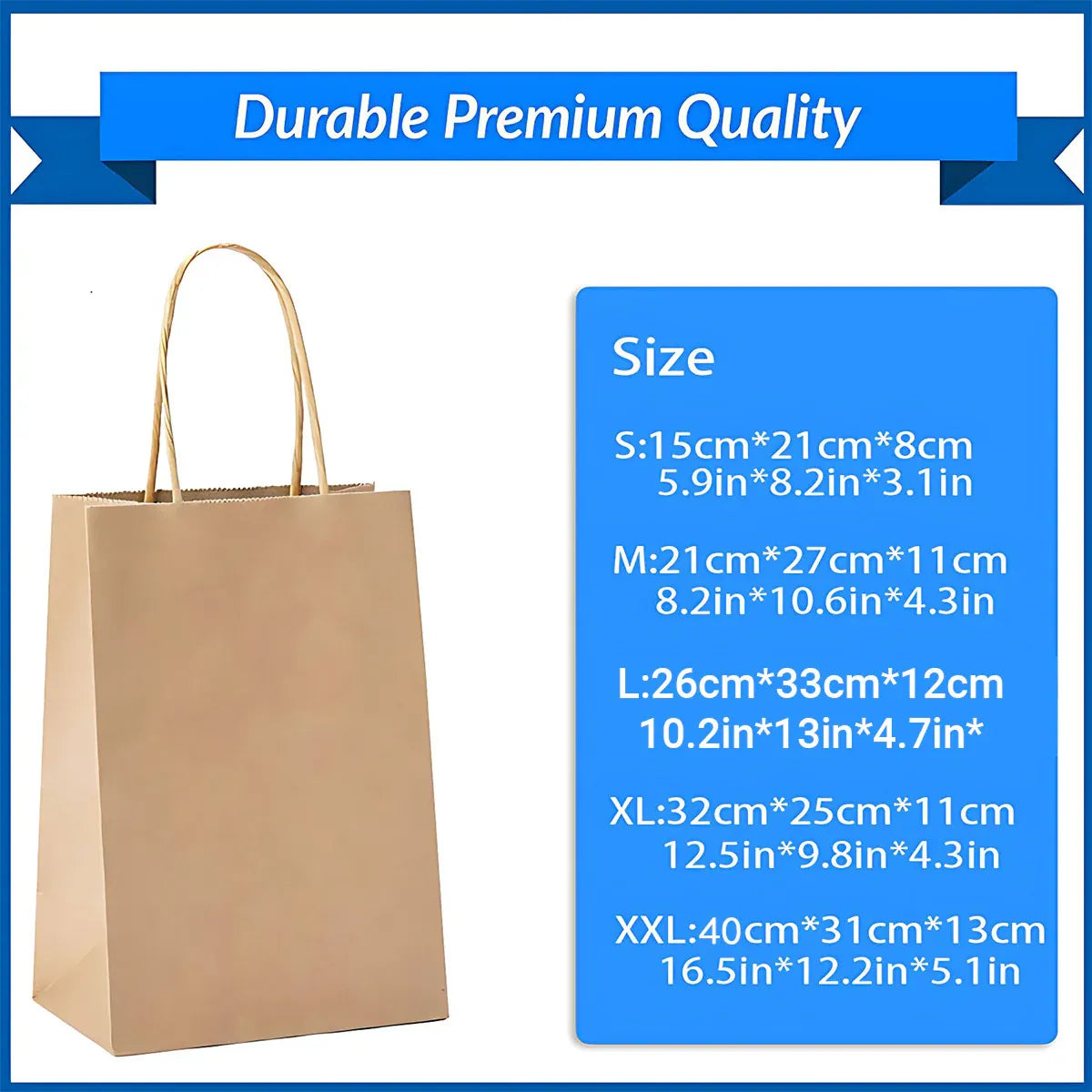 50X Kraft Paper Bags Gift Shopping Carry Craft Brown Bag With Handles - L-25.4cmx33cmx12.7cm