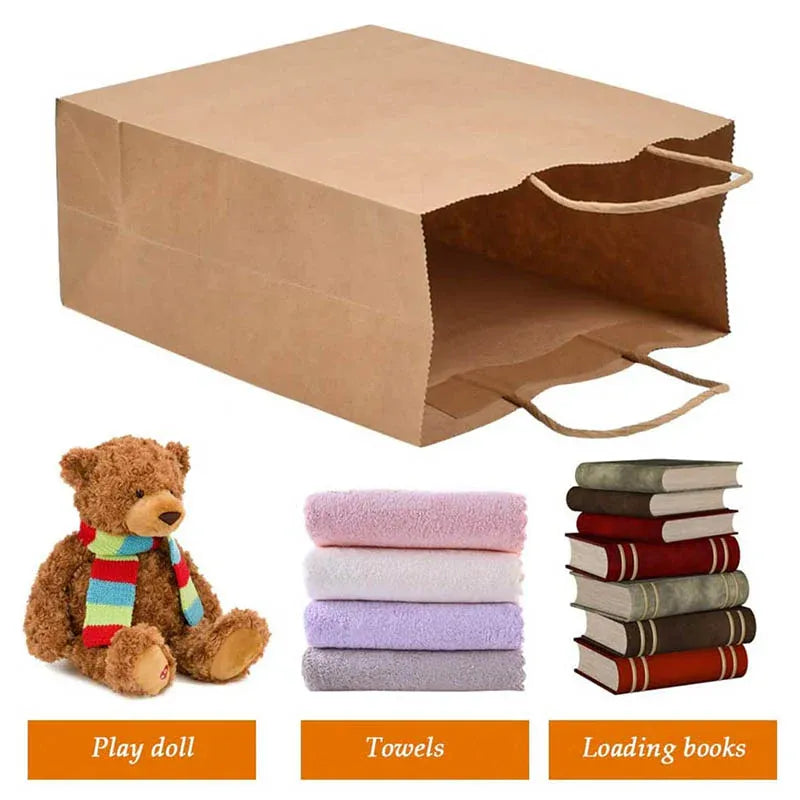 50X Kraft Paper Bags Gift Shopping Carry Craft Brown Bag With Handles - XL-32cmx25cmx11cm