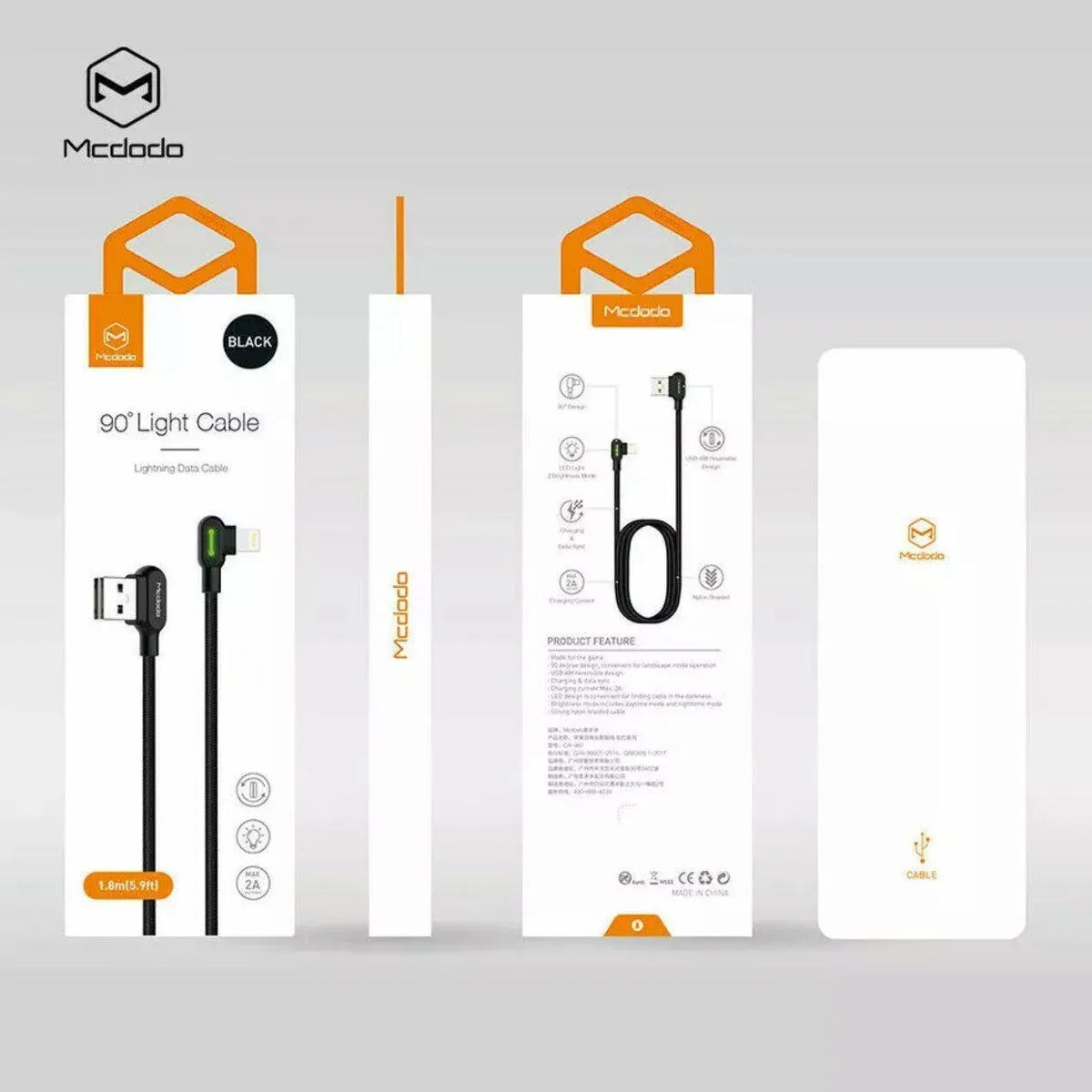 Mcdodo Fast Usb Cable Heavy Duty Charging Syn Charger Iphone 90 Degree Angle - 1.8m
