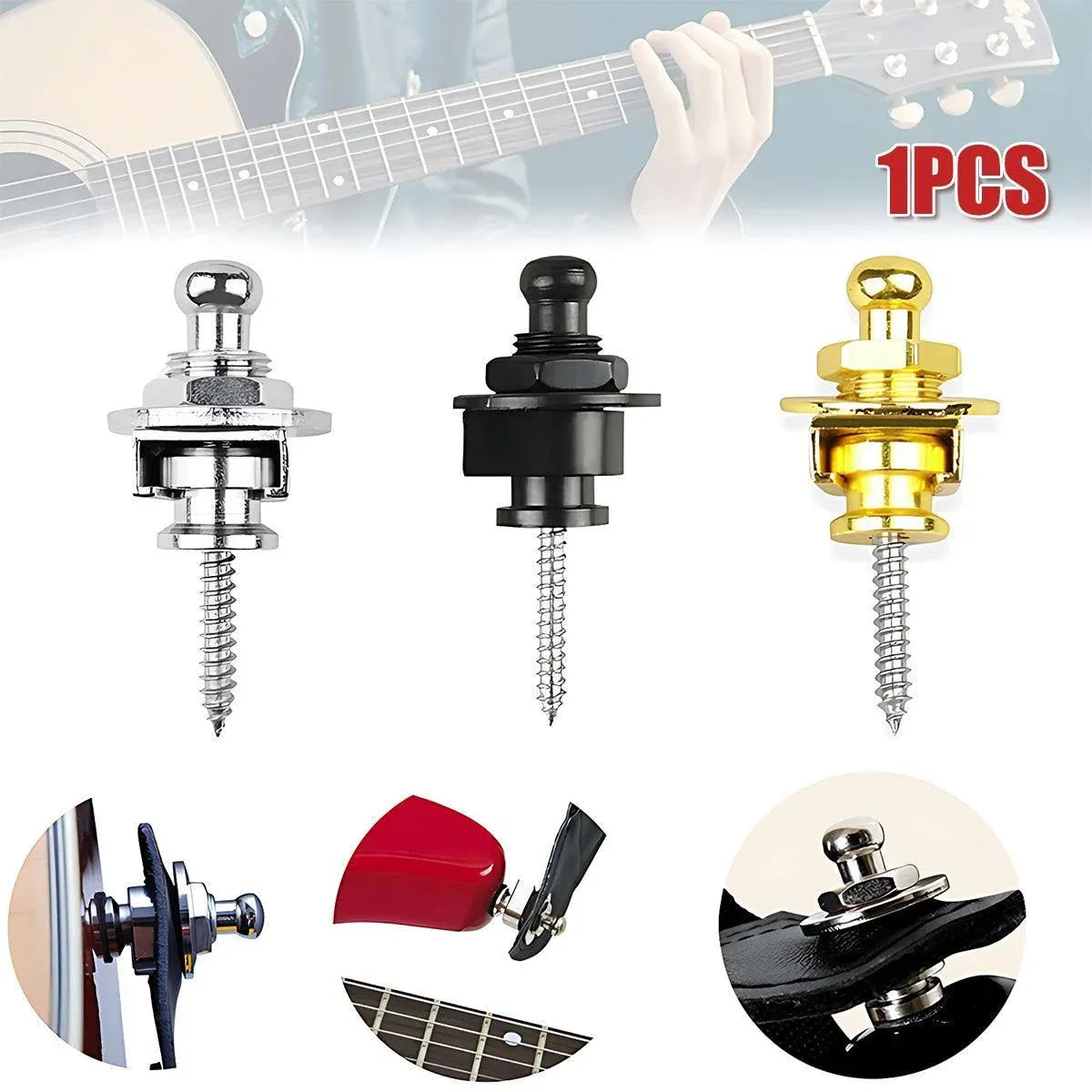 1PC Buttons Straplocks Bass Replacement Strap Locks Electric Acoustic Guitar - Black