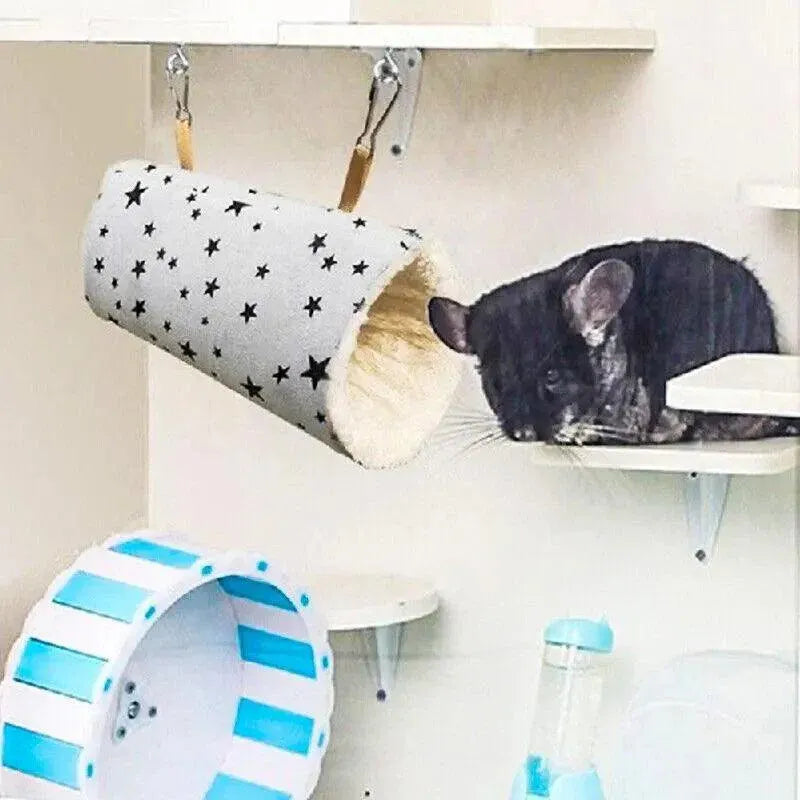 Pet Tunnel Hammock Linen Plush Cotton Cage Hanging Guinea Pig Hamster Warm Sleep - Yellow Duck