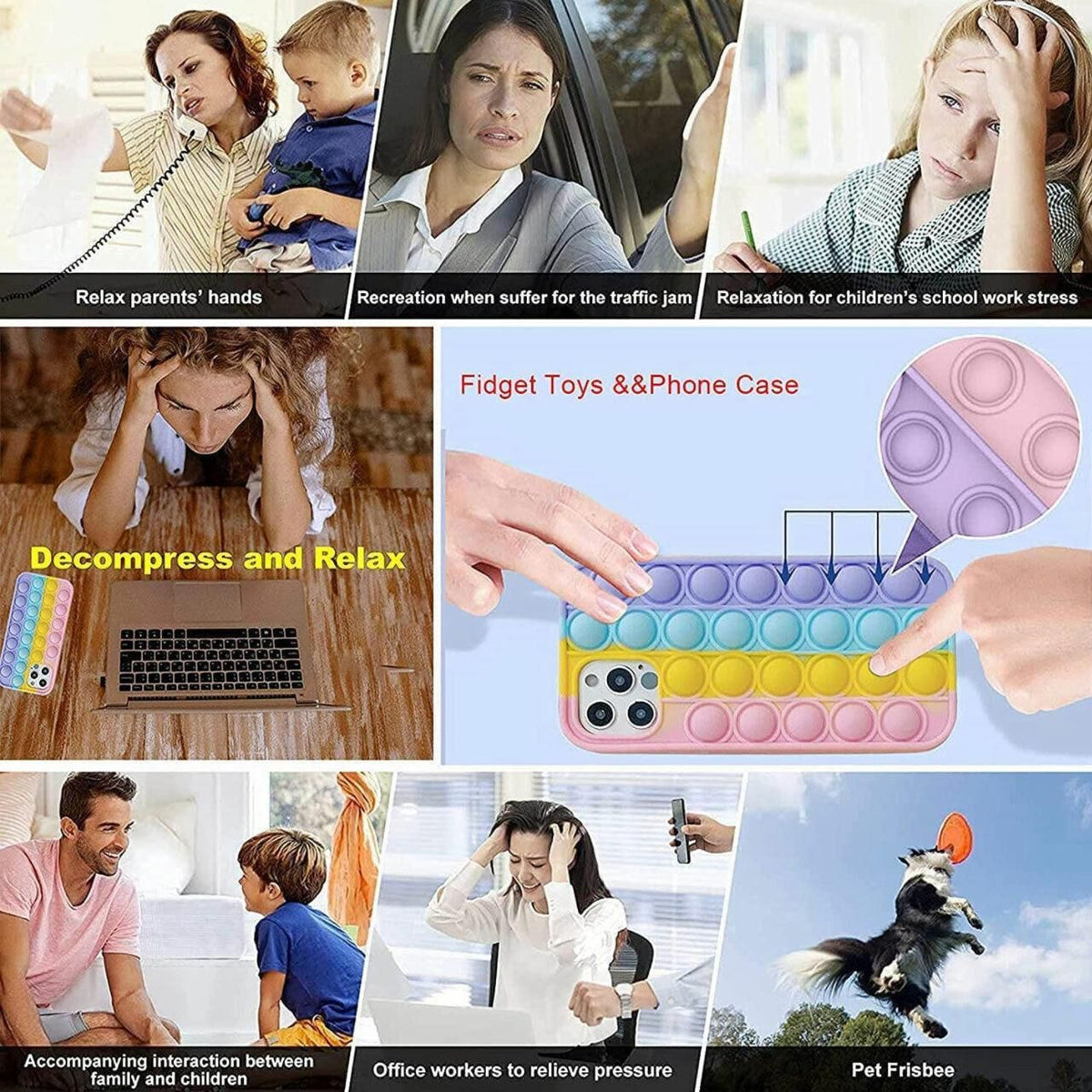 Blue-White Pop Fidget Toys Push It Bubble Phone Case For Iphone - iPhone 12Pro