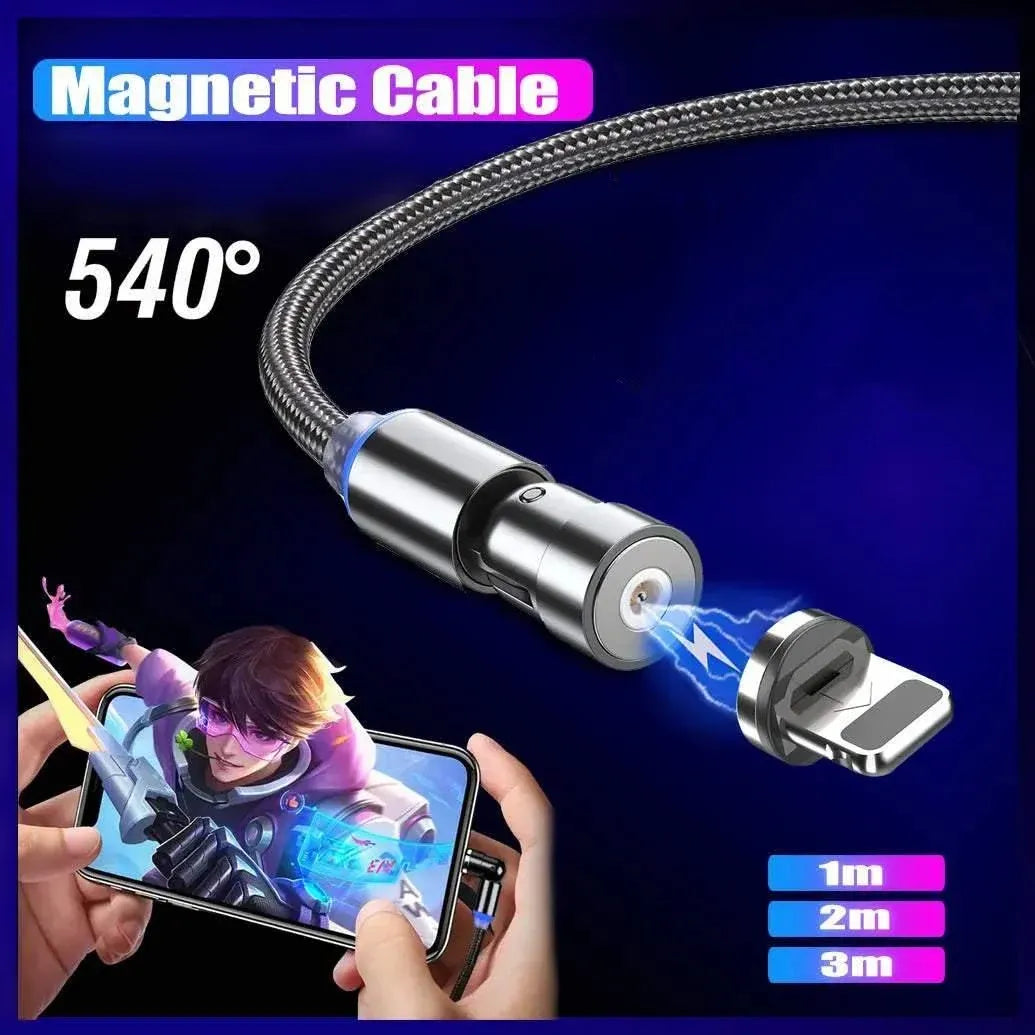 540 Degree Rotating Magnetic Charging Cable USB Data Cord for iPhone 1m 2m 3m - 1m