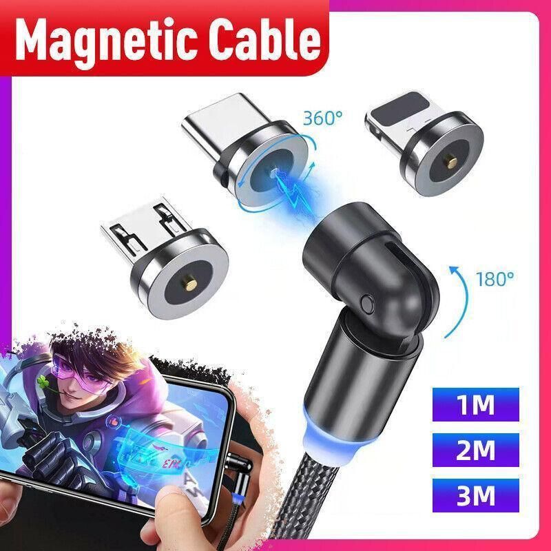3in1 Fast Charging Cable with Rotating Head for USB C iOS Micro USB Devices - 1M