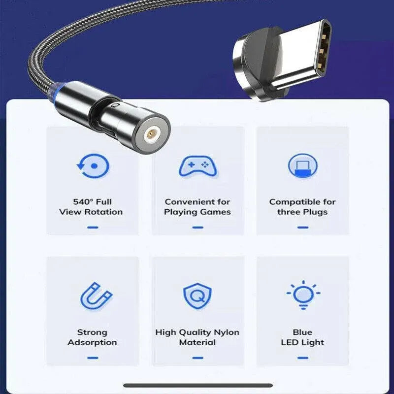 3in1 Fast Charging Cable with Rotating Head for USB C iOS Micro USB Devices - 1M