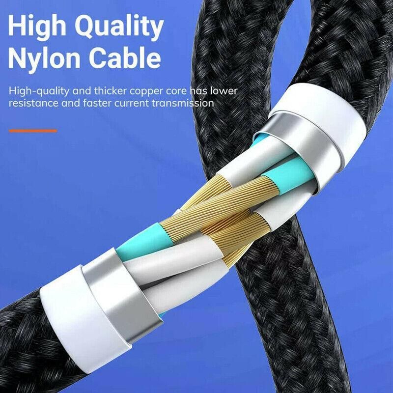 3in1 Fast Charging Cable with Rotating Head for USB C iOS Micro USB Devices - 1M