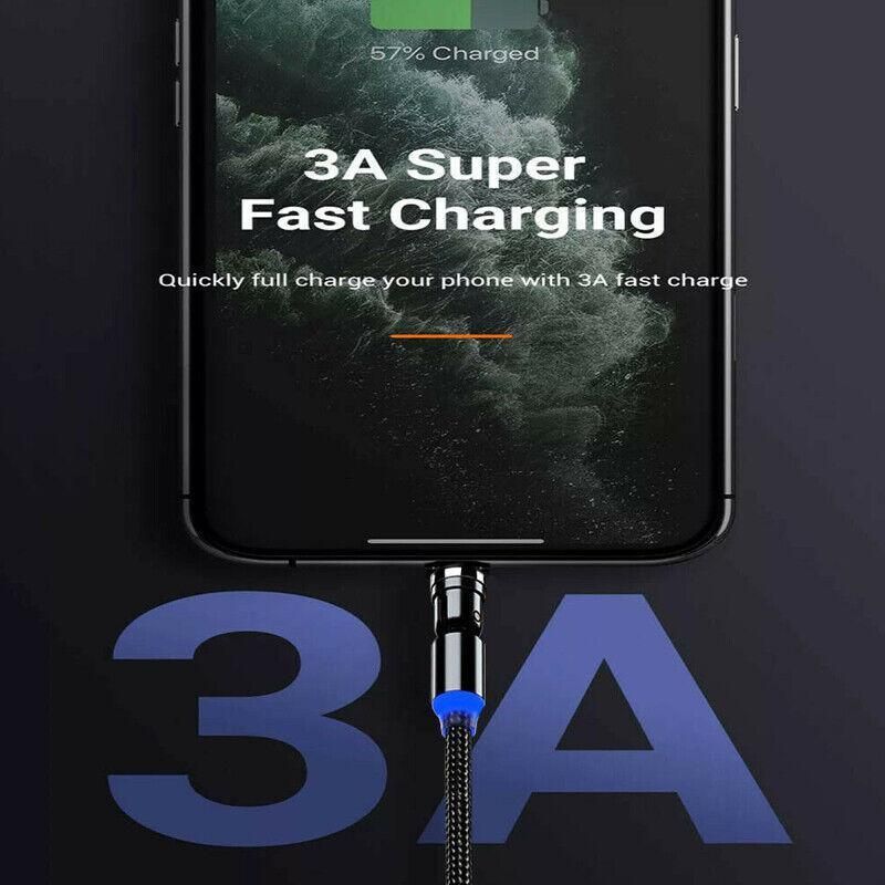 3in1 Fast Charging Cable with Rotating Head for USB C iOS Micro USB Devices - 1M