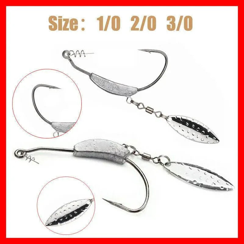 Weedless Jighead Hook Swimbait Worm Fishing Lure Wide Gap Single Barbed Spinner - 2/0#
