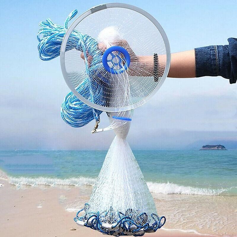 8Ft 12Ft Fishing Cast Net Quick Throw Nylon Mesh Drawstring Chain Bottom Spread - 2.4M
