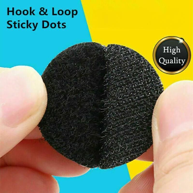 Hook and Loop Sticky Self Adhesive Dots Coins Circles Tape Black White 15mm - White