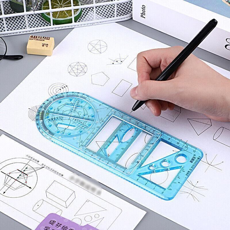Multifunctional Geometric Ruler Student Mathematics Drawing Tools School Office - Clear-Primary School