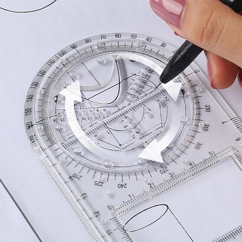 Multifunctional Geometric Ruler Student Mathematics Drawing Tools School Office - Clear-Primary School