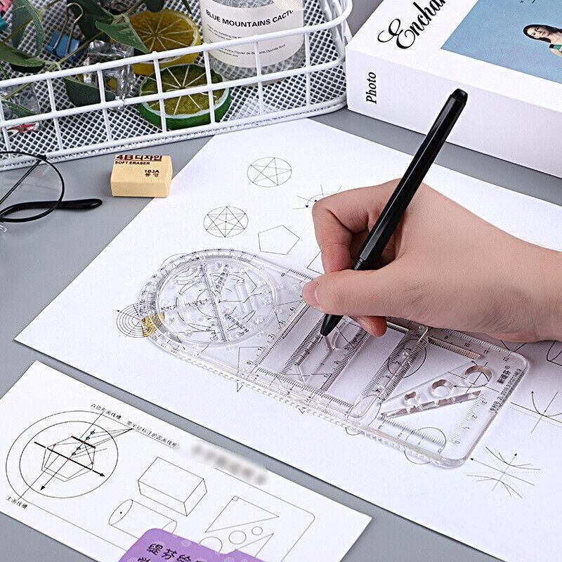 Multifunctional Geometric Ruler Student Mathematics Drawing Tools School Office - Blue-Primary School