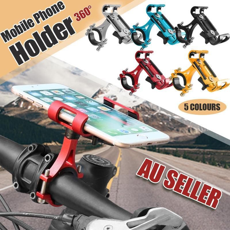Aluminum Phone Holder Mount for Bicycle Handlebar 360 Degree Rotation Universal Fit - Black
