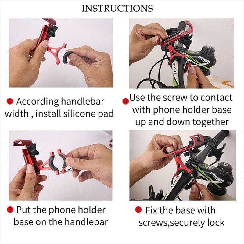 Aluminum Phone Holder Mount for Bicycle Handlebar 360 Degree Rotation Universal Fit - Black