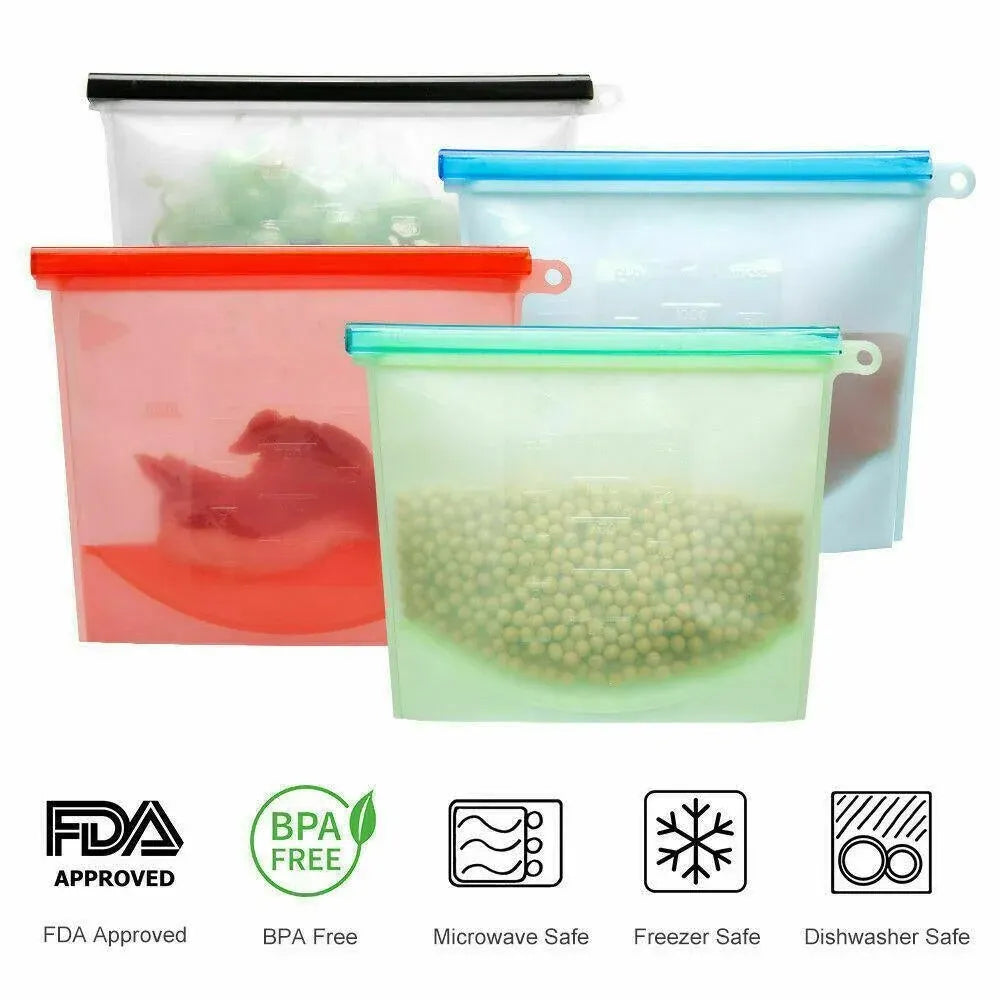 Reusable Silicone Food Storage Bags Leak proof Microwave Freezer Freshness Safe 500ml*1 - Red 500ml*1 Unit