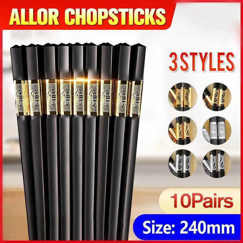 10Pairs Premium Fiberglass Reusable Chopsticks - Dishwasher Safe - Golden-2