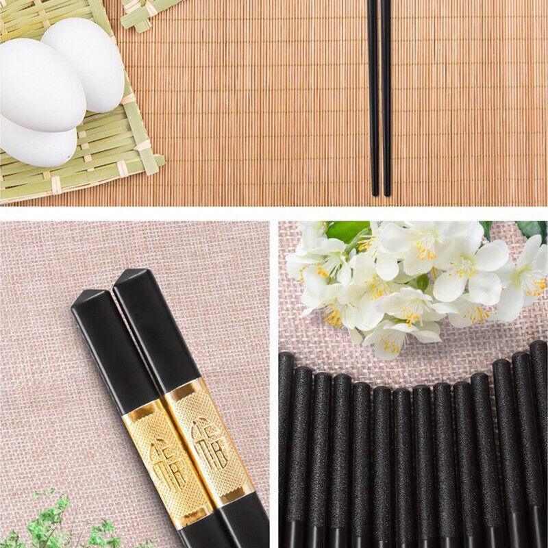 10Pairs Premium Fiberglass Reusable Chopsticks - Dishwasher Safe - Golden-2