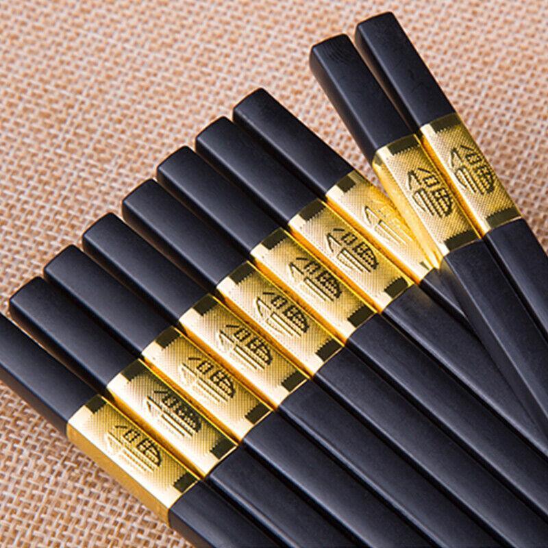 10Pairs Premium Fiberglass Reusable Chopsticks - Dishwasher Safe - Golden-3