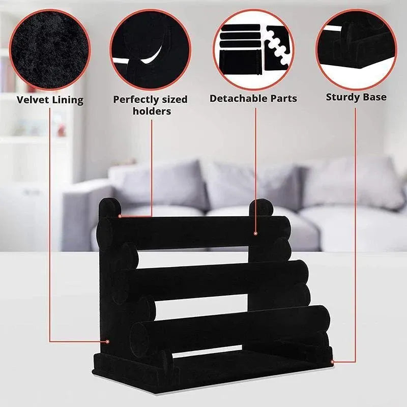 3 Tier Velvet Jewelry Display Stand Bracelet Watch Holder Rack for Countertop Use
