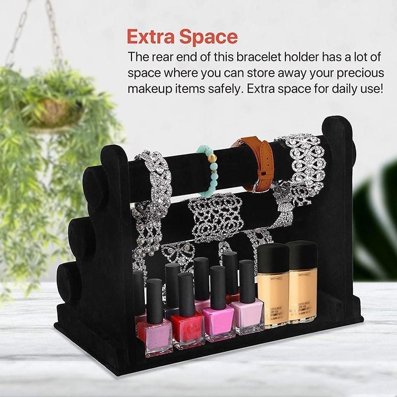 3 Tier Velvet Jewelry Display Stand Bracelet Watch Holder Rack for Countertop Use