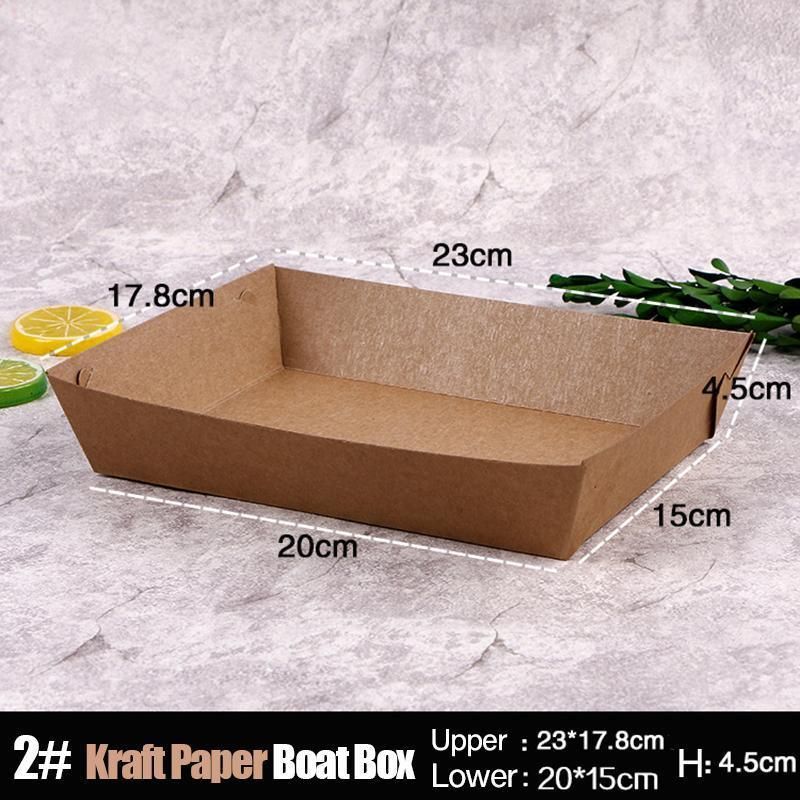500PCS Kraft Cardboard Food Disposable Tray Brown Party Chips Takeaway Container - 3# 16*11*4cm