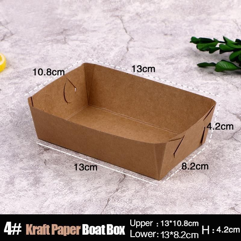 500PCS Kraft Cardboard Food Disposable Tray Brown Party Chips Takeaway Container - 3# 16*11*4cm
