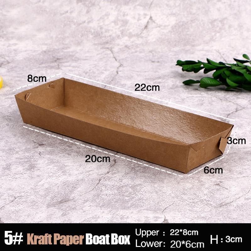 500PCS Kraft Cardboard Food Disposable Tray Brown Party Chips Takeaway Container - 3# 16*11*4cm