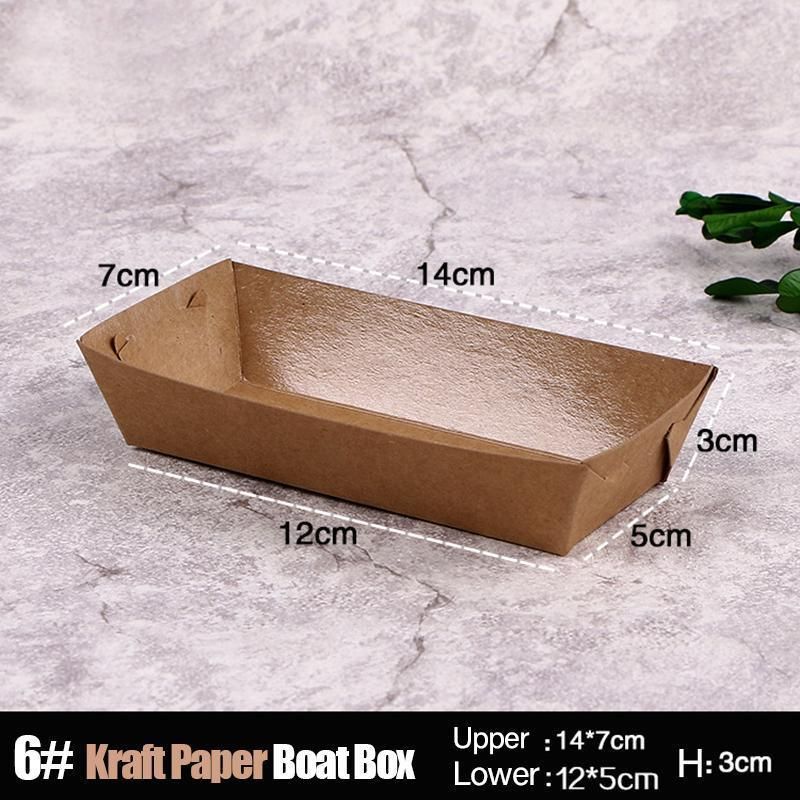 500PCS Kraft Cardboard Food Disposable Tray Brown Party Chips Takeaway Container - 3# 16*11*4cm