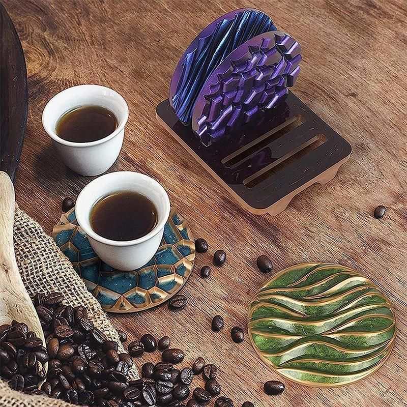 Coaster Cup Mat Mold Wave Diamond Pattern Silicone Mould for Epoxy Resin Casting