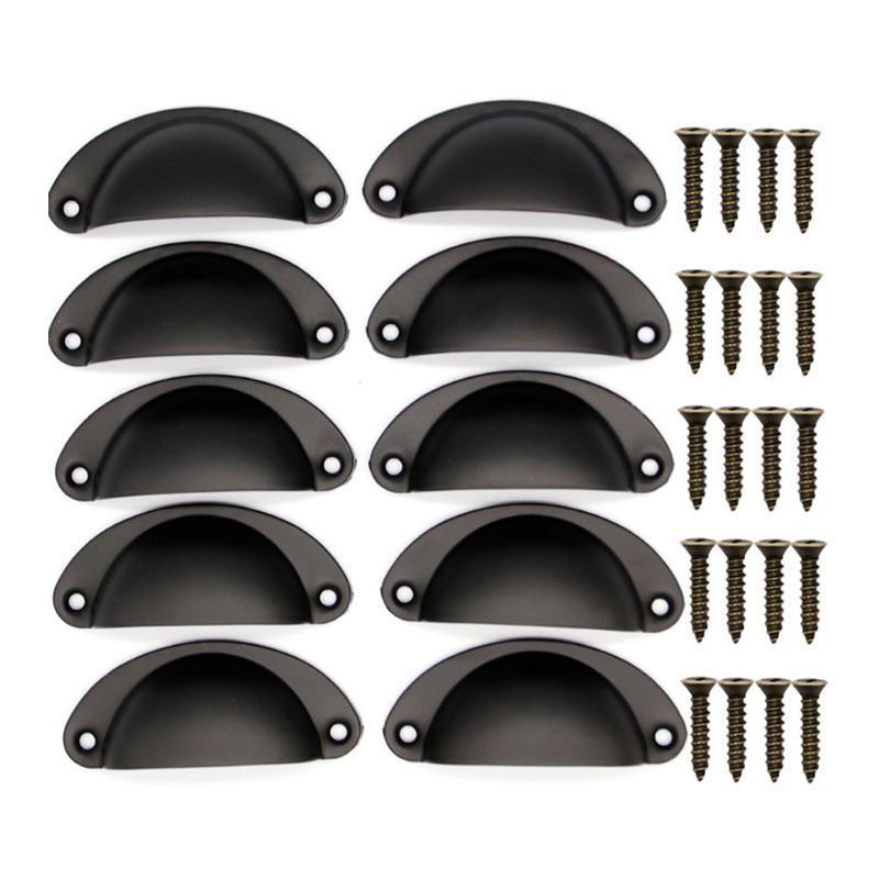 30X Modern Cup Cabinet Handle Knob Drawer Furniture Door Pull Shell Cupboard - Black