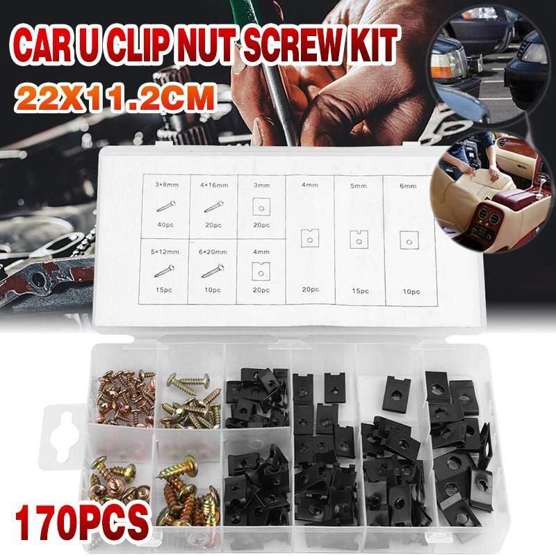 170X Universal Car U Clip Nut Screw Kit Vehicle Bumper Dash Door Panel Interior