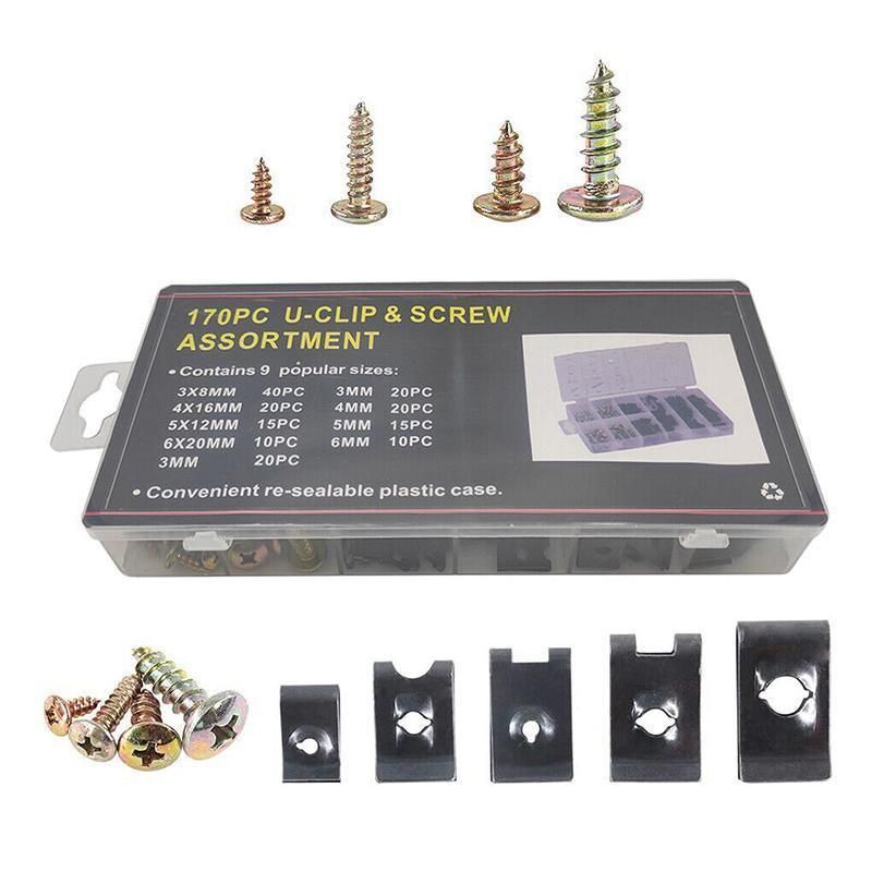 170X Universal Car U Clip Nut Screw Kit Vehicle Bumper Dash Door Panel Interior