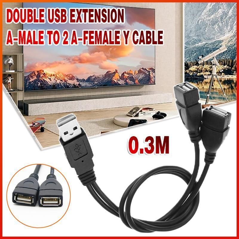 Double USB Extension A-Male to 2 A-Female Y Cable Cord Power Adapter Splitter