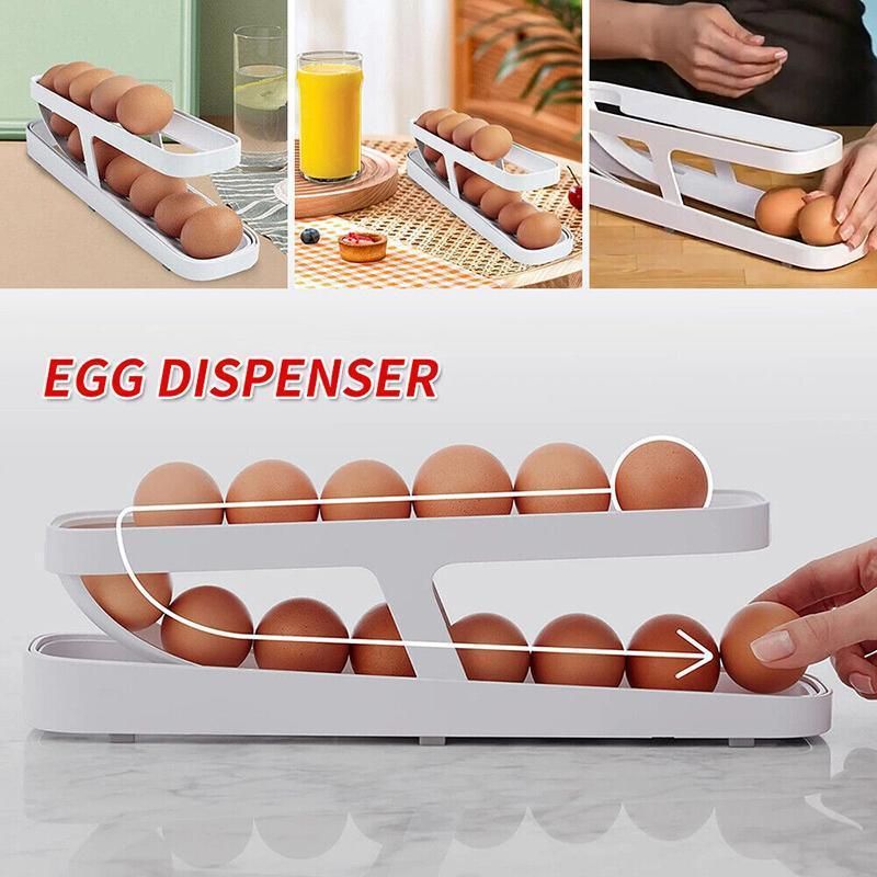 2 Tier Rolling Egg Dispenser Auto Gravity Egg Holder for Fridge Storage Rack