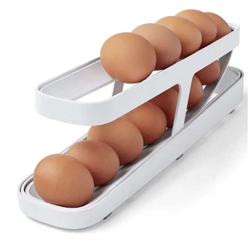2 Tier Rolling Egg Dispenser Auto Gravity Egg Holder for Fridge Storage Rack