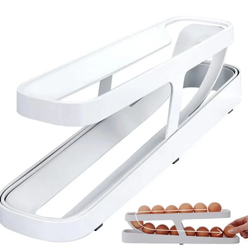 2 Tier Rolling Egg Dispenser Auto Gravity Egg Holder for Fridge Storage Rack