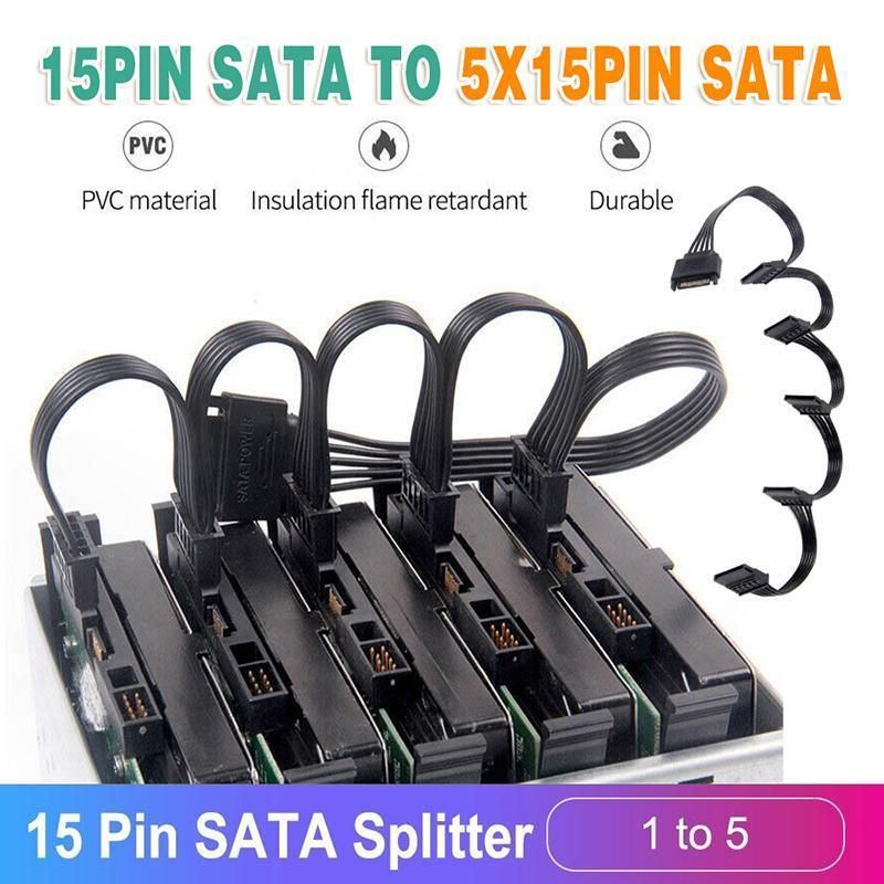 15 Pin SATA Power Splitter Cable 1 Male to 5 Female Adapter for HDD SSD Drives
