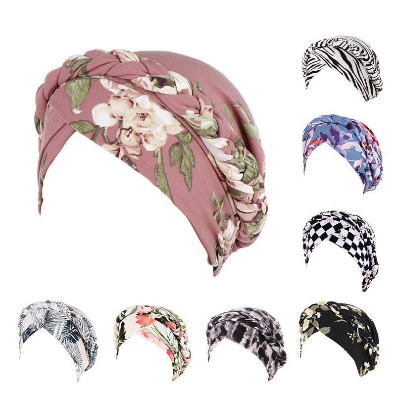 Women Floral Turban Head Wrap Cap Comfortable Chemo Headscarf Headwear - Black and white grid