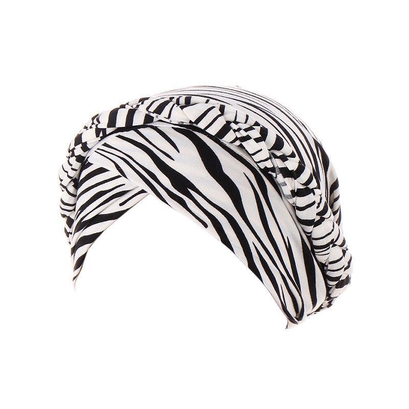 Women Floral Turban Head Wrap Cap Comfortable Chemo Headscarf Headwear - Black and white grid