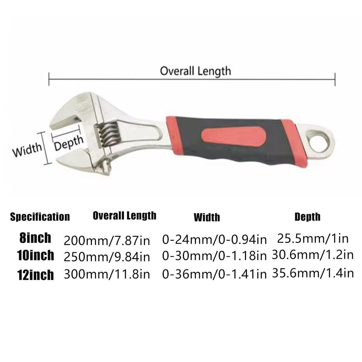 8inch 10inch 12inch Durable Chrome Vanadium Steel Rubberized Grip Adjustable Wrench - 10inch