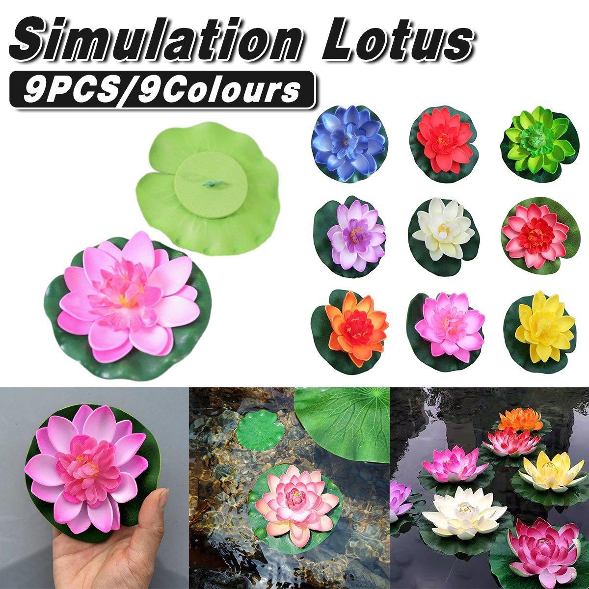 9pcs Simulation Lotus Flowers Leaves Water Lily Pond Fish Tank Decoration
