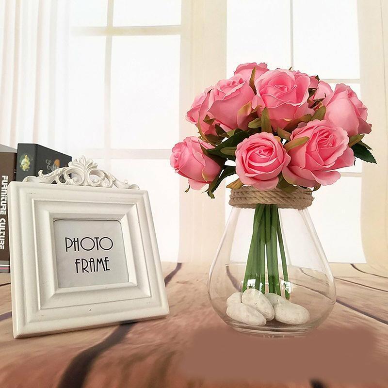 12 Heads Silk Rose Artificial Flowers Fake Bouquet - Red