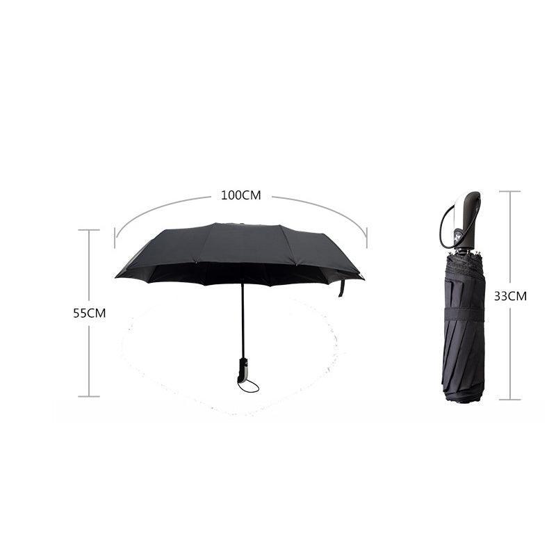 Automatic Umbrella Auto Open Close Compact Folding Anti Rain Windproof 10Ribs Au - Brown