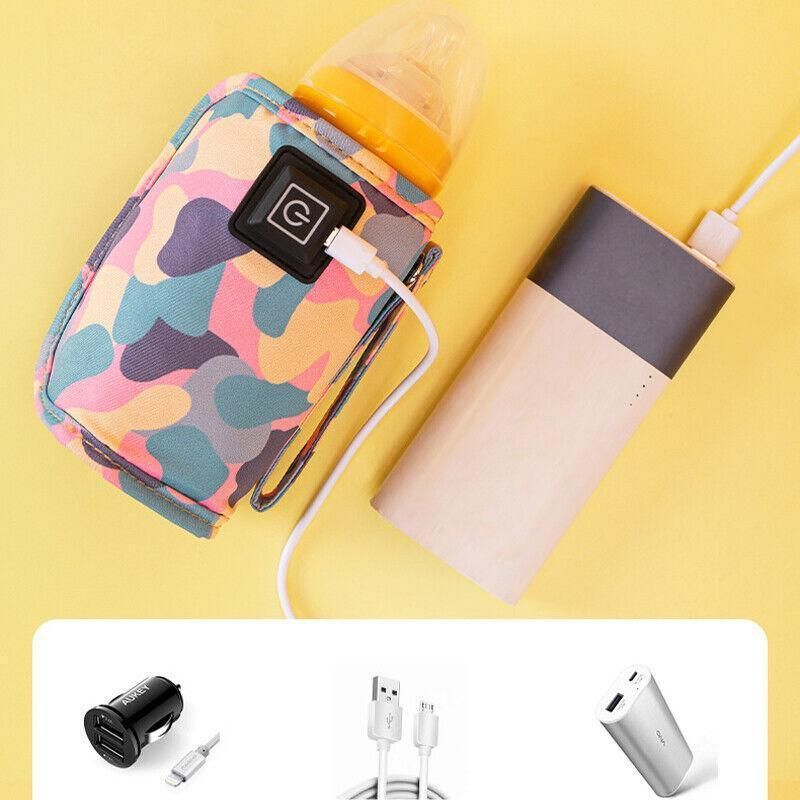 Portable USB Milk Warmer Bag Travel Bottle Heating Pouch for Feeding on the Go - Purple