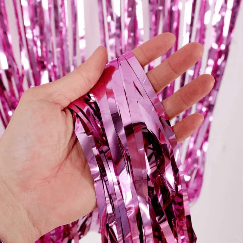 Metallic Tinsel Curtain Foil Backdrop Function Party Decoration Birthday Event - Rose Gold