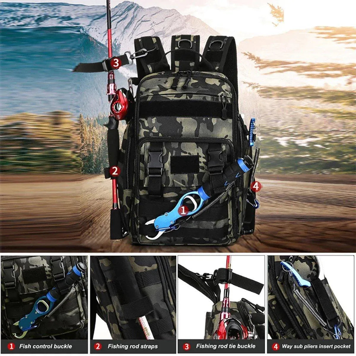 Fishing Tackle Backpack Storage Bag Shoulder Fishing Gear Bags Outdoor Backpack - Black