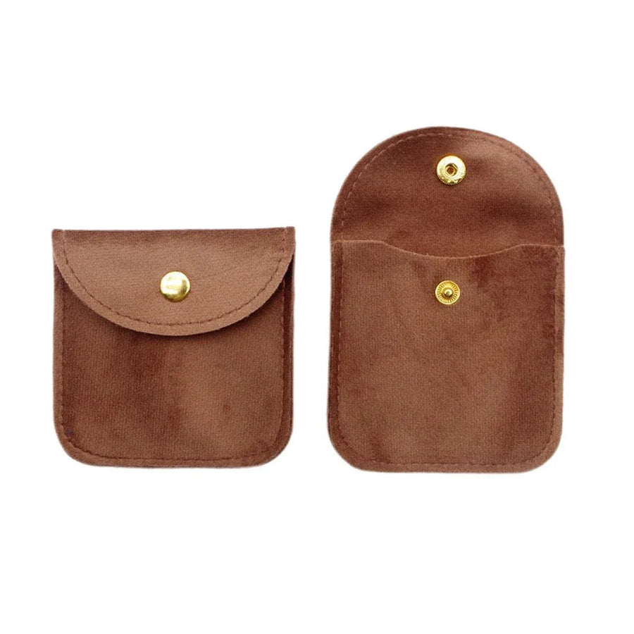 10pcs Velvet Jewelry Pouch Button Closure Thick Soft Ring Necklace Storage Bag - Brown